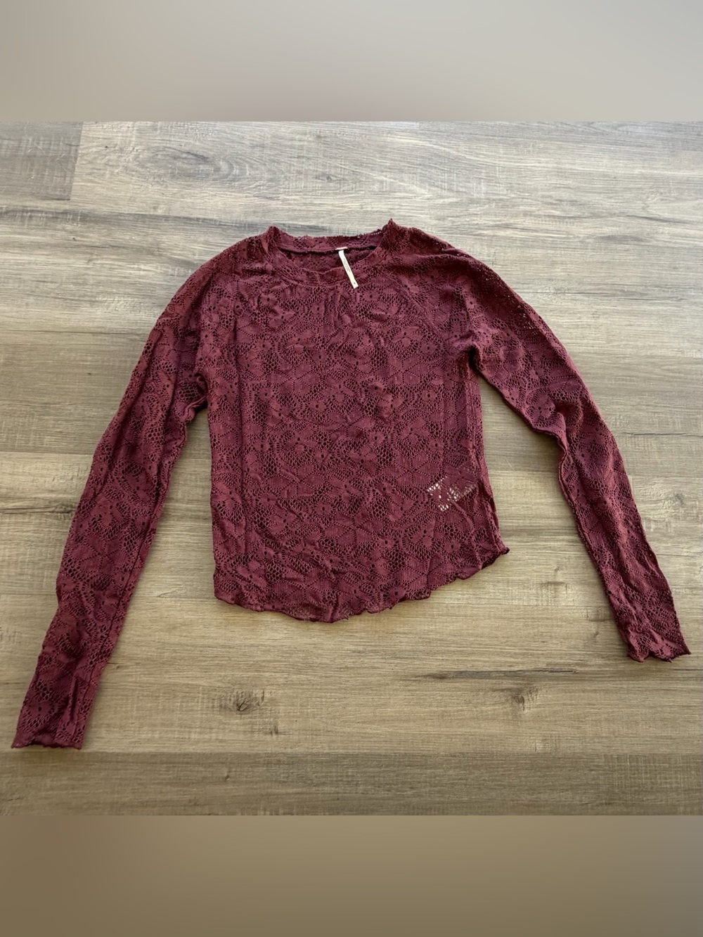 Free People Women's Lace Long-Sleeve Top - Burgundy